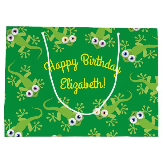 Gecko Lizards Birthday Party Cute Kinder Groot Cadeauzakje (Achterkant)