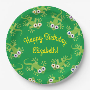 Gecko Lizards Birthday Party Cute Kinder Papieren Bordje