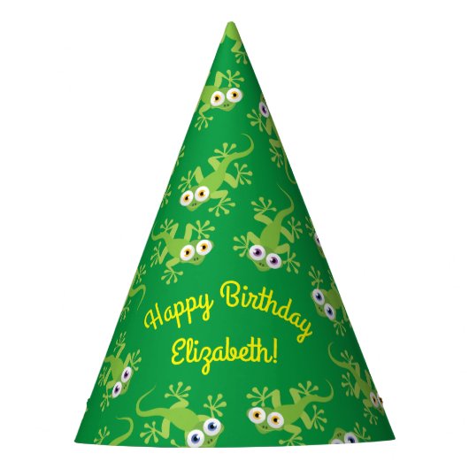 Gecko Lizards Birthday Party Cute Kinder Party Pet Feesthoedjes (Voorkant)