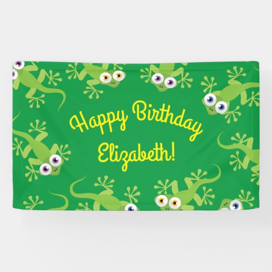 Gecko Lizards Birthday Party Cute Kinder Spandoek (Horizontaal)