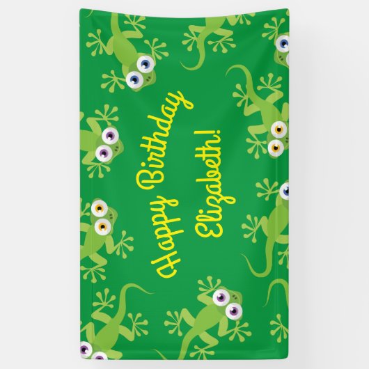Gecko Lizards Birthday Party Cute Kinder Spandoek (Verticaal)