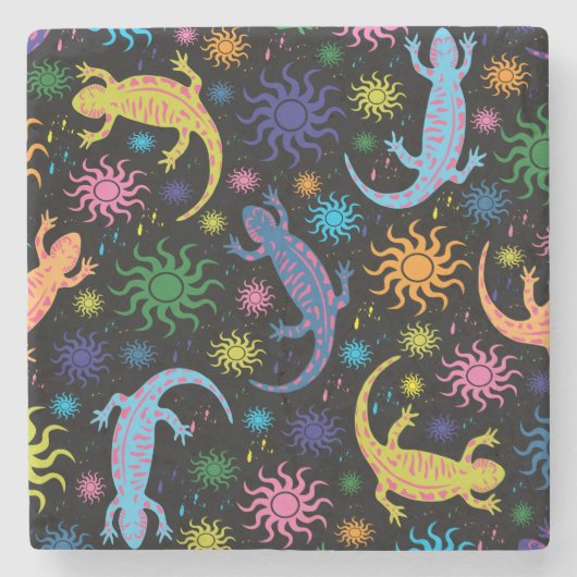 Gecko Lizards Multi-Colored over druk Stenen Onderzetter (Voorkant)