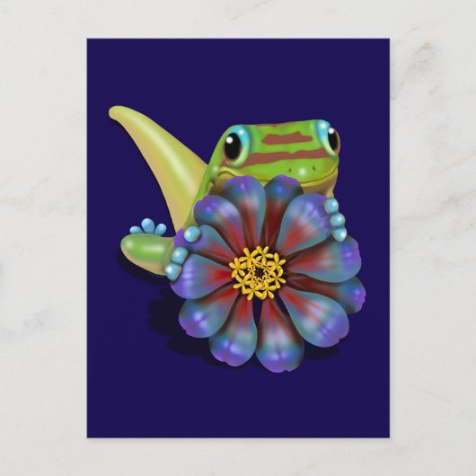 Gecko met Zinnia Bloem Briefkaart (Voorkant)