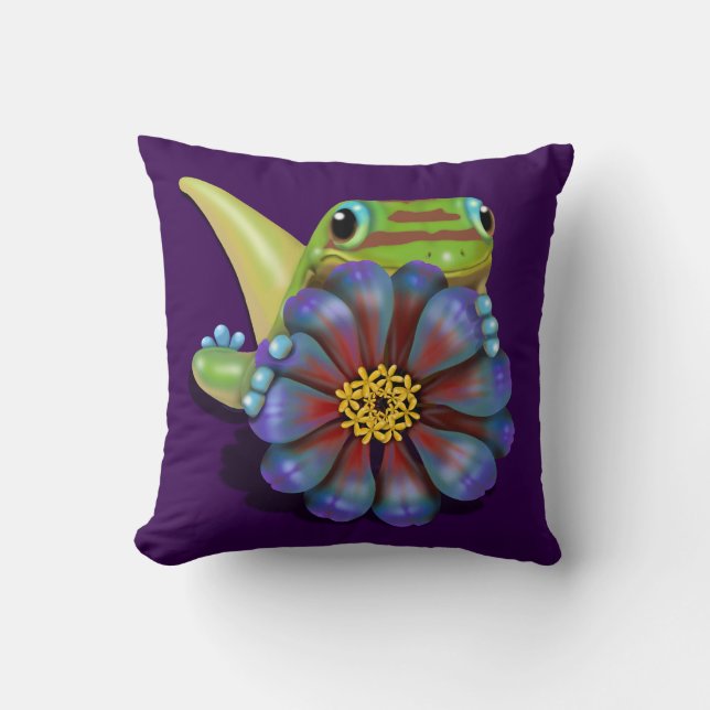 Gecko met Zinnia Bloem Kussen (Voorkant)
