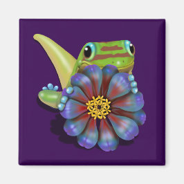 Gecko met Zinnia Bloem Magneet