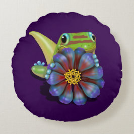 Gecko met Zinnia Bloem Rond Kussen