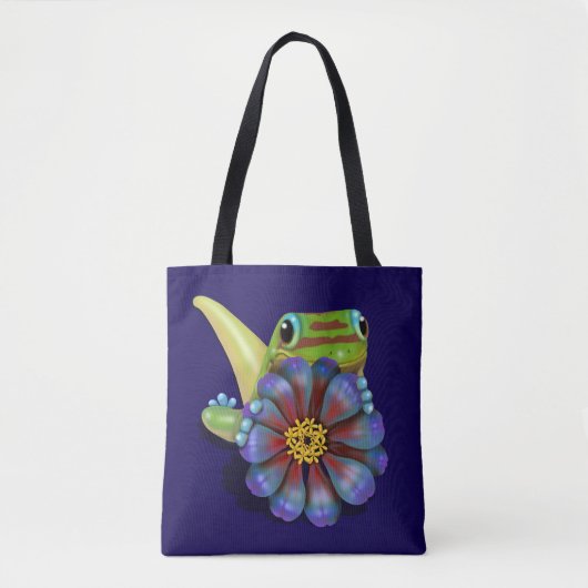 Gecko met Zinnia Bloem Tote Bag (Voorkant)