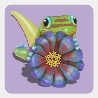 Gecko met Zinnia Vierkante Sticker