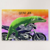 Gecko Motorrijder Pink Horizon Naam toevoegen 20x3 Legpuzzel (Horizontaal)