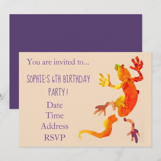 Gecko natuur reptiel jonge meisjesfeestje kaart (Voorkant / Achterkant)