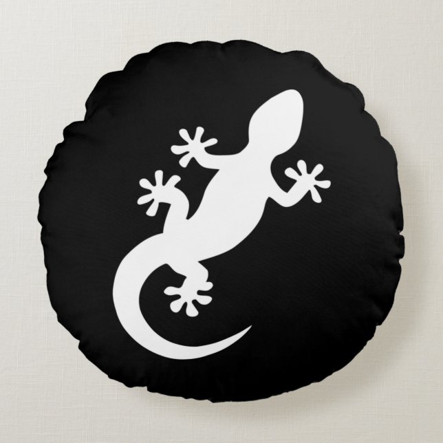 Gecko noir et blanc rond kussen (Voorkant)