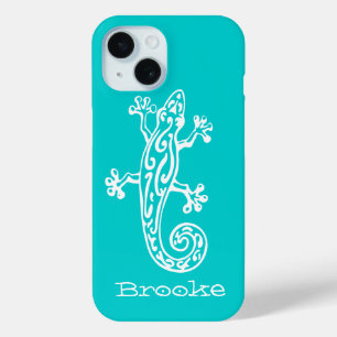 Gecko reptiel wit & aqua naam iPhone 15 case
