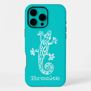 Gecko reptiel wit & aqua naam iPhone 16 pro max hoesje