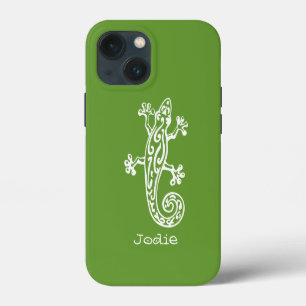 Gecko reptiel, witte & groene naamdoos iPhone 13 mini hoesje