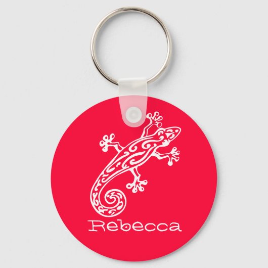 Gecko reptiel witte & rode naam sleutelhanger (Voorkant)