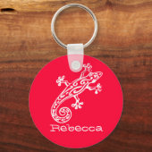 Gecko reptiel witte & rode naam sleutelhanger (Voorkant)