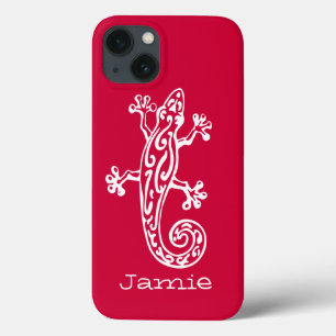 Gecko reptielwitte en rode benaming iPhone 13 hoesje