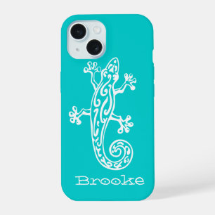 Gecko reptile white & aqua name iPhone 6 hoesje iPhone 15 Hoesje