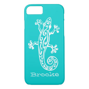 Gecko reptile white & aqua name iPhone 7 hoesje