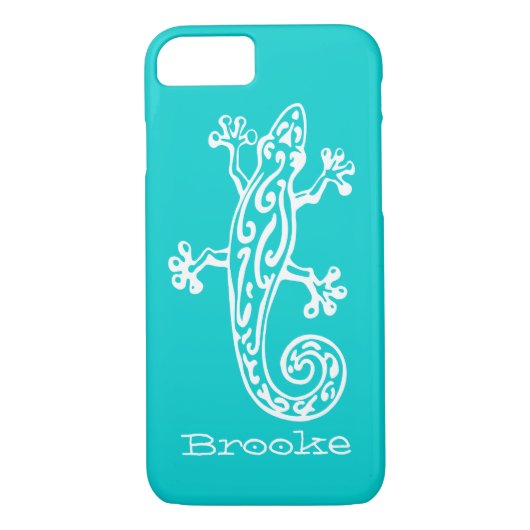 Gecko reptile white & aqua name iPhone 7 hoesje (Achterkant)