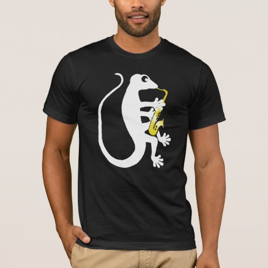 Gecko Saxophone Dark T-Shirt (Voorkant)