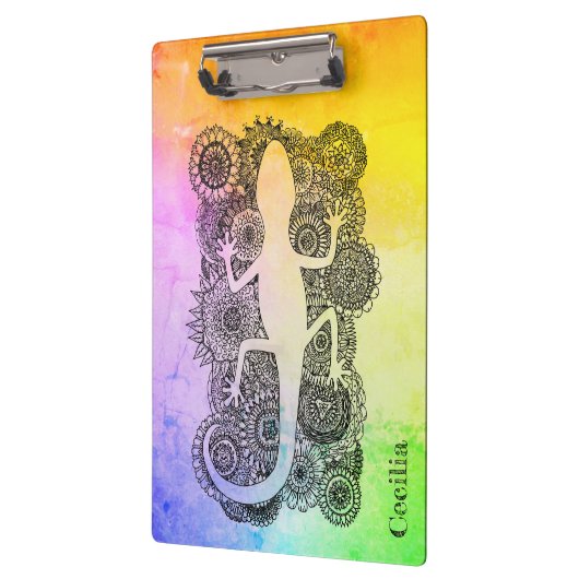 Gecko sitzt auf Mandala Blumen Klembord (Links)