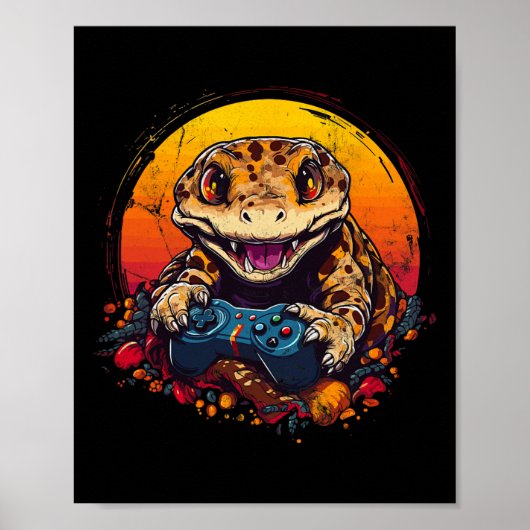 Gecko Spelen Videogame Lizard &amp; Reptielen Gam Poster (Voorkant)