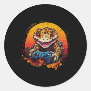 Gecko Spelen Videogame Lizard & Reptielen Gam Ronde Sticker