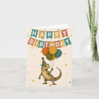 Gecko Verjaardag Kaart – Grappig Reptiel met Ballo