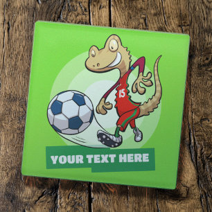 Gecko-voetbalspeler Aangepaste tekst Cartoonperson Glazen Onderzetter