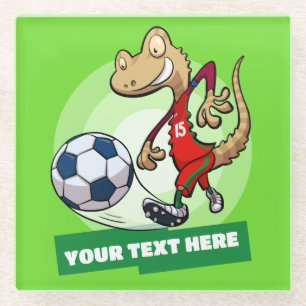 Gecko-voetbalspeler Aangepaste tekst Cartoonperson Glazen Onderzetter