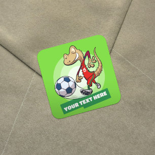 Gecko Voetbalspeler Karakter Voeg Je Tekst Ontwerp Vierkante Sticker