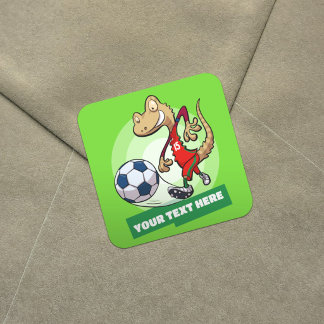 Gecko Voetbalspeler Karakter Voeg Je Tekst Ontwerp Vierkante Sticker