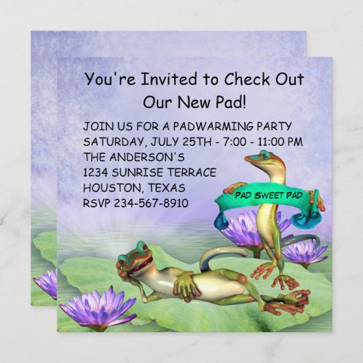 Gecko Water Lily Pad Fun Housewarming Party Kaart (Voorkant / Achterkant)