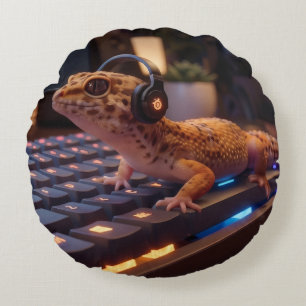 GeckoDev // Cyberpunk Programmeur Lendekussen  Rond Kussen