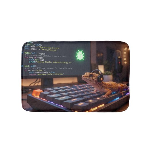 GeckoDev // Cyberpunk Programmeur Luipaardgekko Vl Badmat (Voorkant)