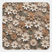 Geclusterde 3d bloemen in een minimalistische stij vierkante sticker (Voorkant)