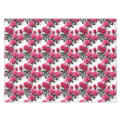 Geclusterde rode en roze rozen op een scherp wit tafelkleed (Voorkant (Horizontaal))