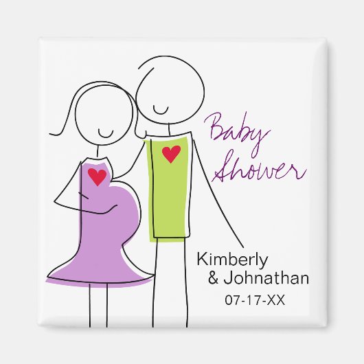 Gecodeerde Baby showers magneten, Paarse en groene Magneet (Voorkant)