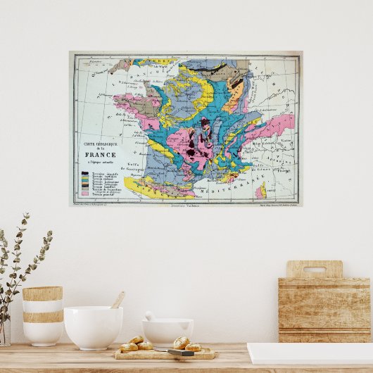 Gecodeerde  geografische kaart van Frankrijk, 1863 Poster (Keuken)