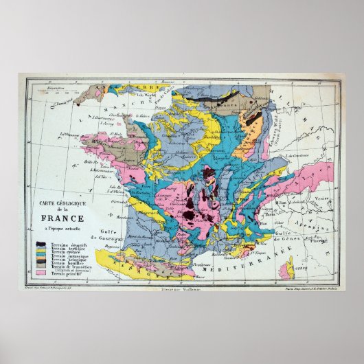 Gecodeerde geografische kaart van Frankrijk, 1863 Poster (Voorkant)