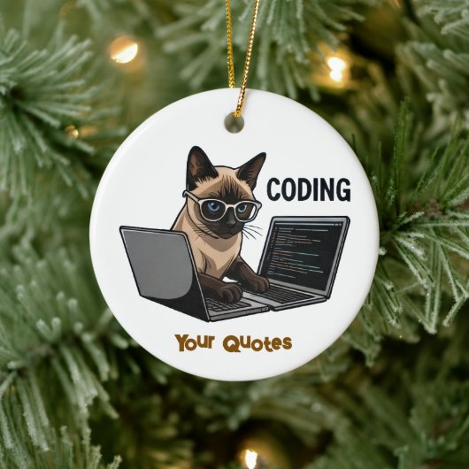 Gecodeerde Siamese Kat Cartoon Keramisch Ornament (Boom)