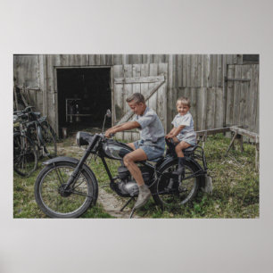 Gecoloriseerde Vintage 2-boeien op een motorfiets Poster
