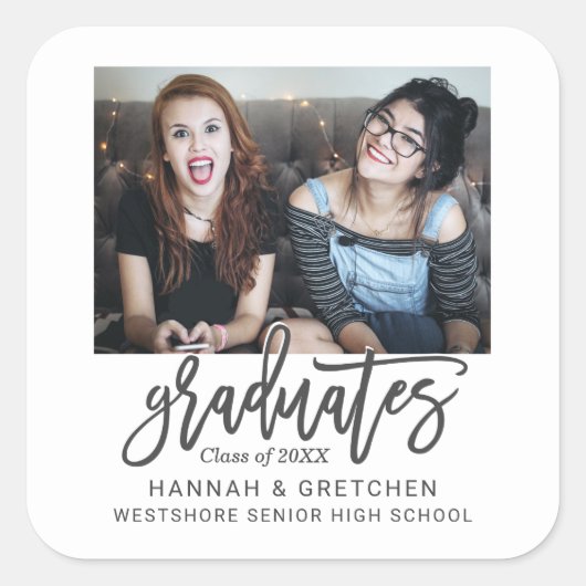 Gecombineerd Afstuderen met foto Vierkante Sticker (Voorkant)