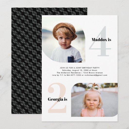 Gecombineerd Feest | Eenvoudig 2 Foto Verjaardagsf Kaart (Voorkant / Achterkant)