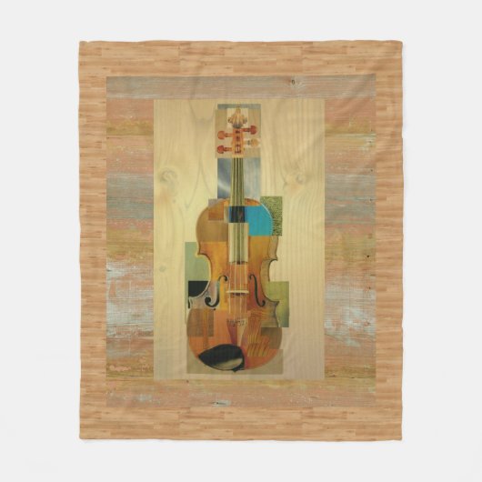 Gecombineerd Violin on Wood Panel Effect Backgroun Fleece Deken (Voorkant)