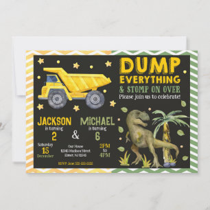 Gecombineerde dinosaurus- en bouwerk-feestdag voor kaart