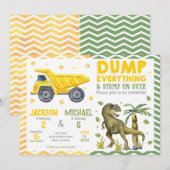 Gecombineerde dinosaurus- en bouwerk-feestdag voor kaart (Voorkant / Achterkant)