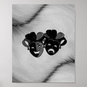Gecombineerde en tragische theater jester maskers  poster