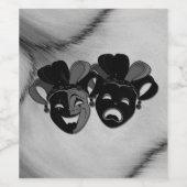 Gecombineerde en tragische theater jester maskers  wijn etiket (Enkel label)